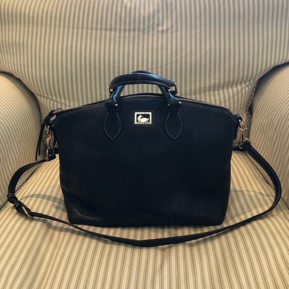 Dooney & Bourke Navy Pebbled Leather Dillen Satchel with Crossbody Strap - Picture 2 of 15